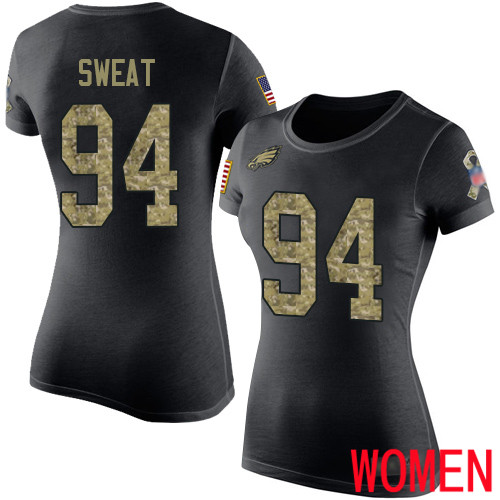 Women Philadelphia Eagles #94 Josh Sweat Black Camo Salute to Service NFL T Shirt